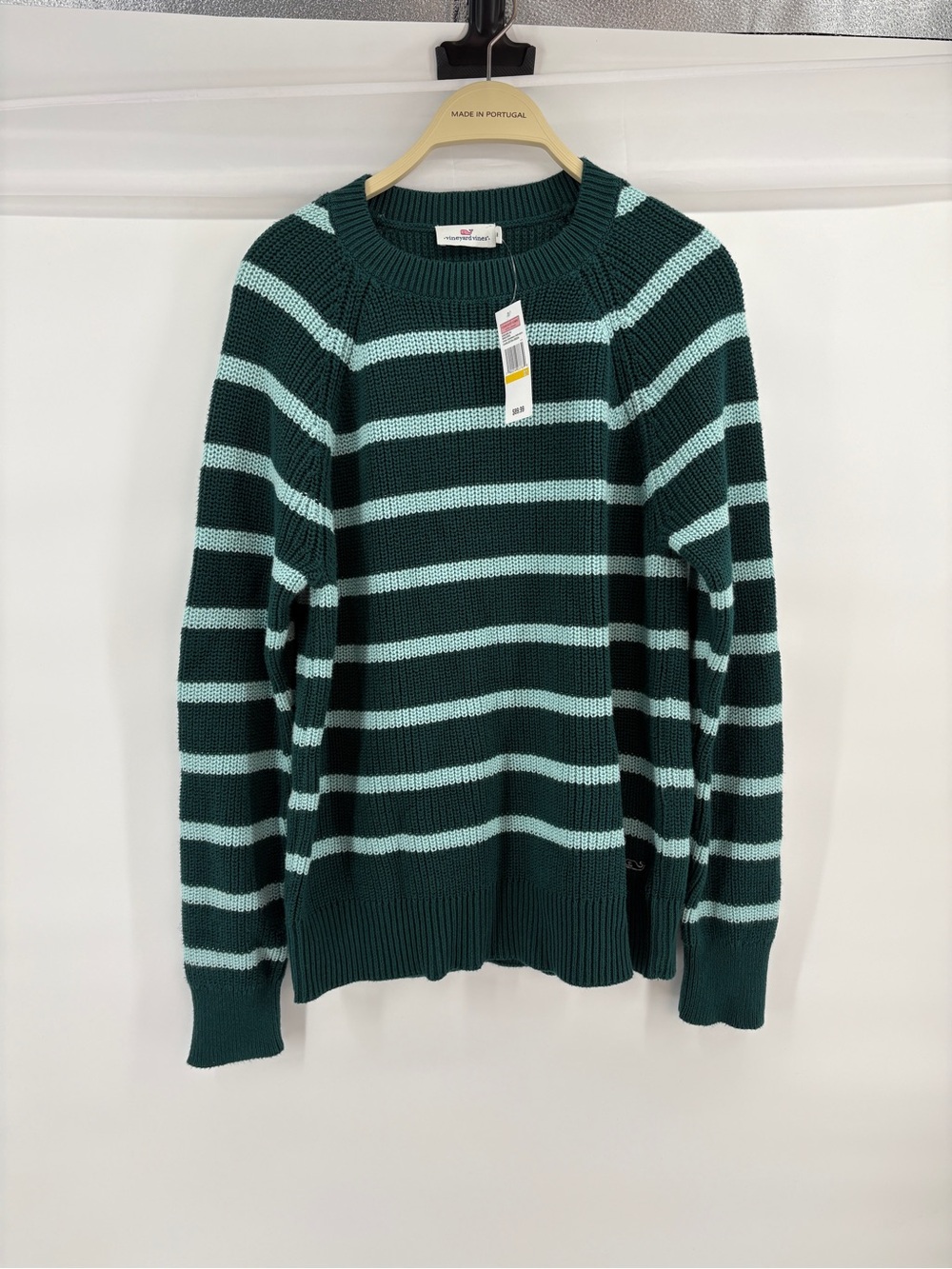 Vineyard Vines Womens M Striped Fisherman Crew Neck Cotton Sweater NWT Green